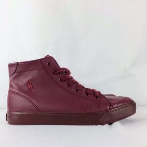 Polo Ralph Lauren Slater Boys Sneaker Leather Mid-Top Burgundy Preppy Sz 6.5